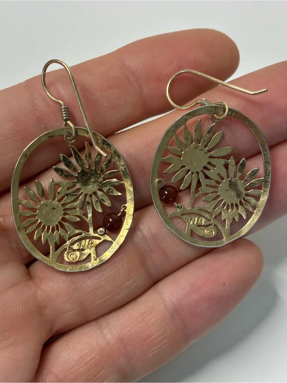 Lot of 2 Signed Dangling Earrings Diamond Cut Eagles  & Golden Beaded Floral EUC